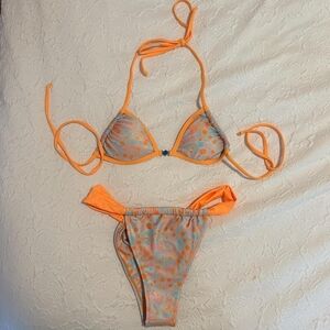 Strawberry Milk Mob Pastel Polka Dot Bikini with Orange Trim